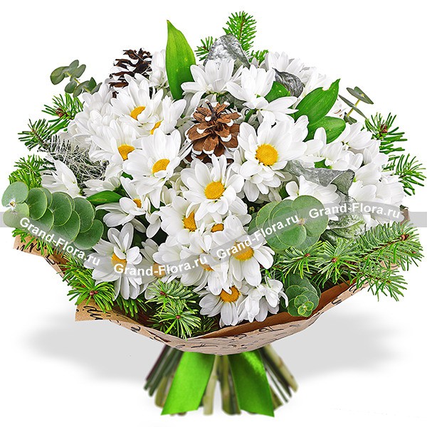 Снежинки - букет из белых хризантем